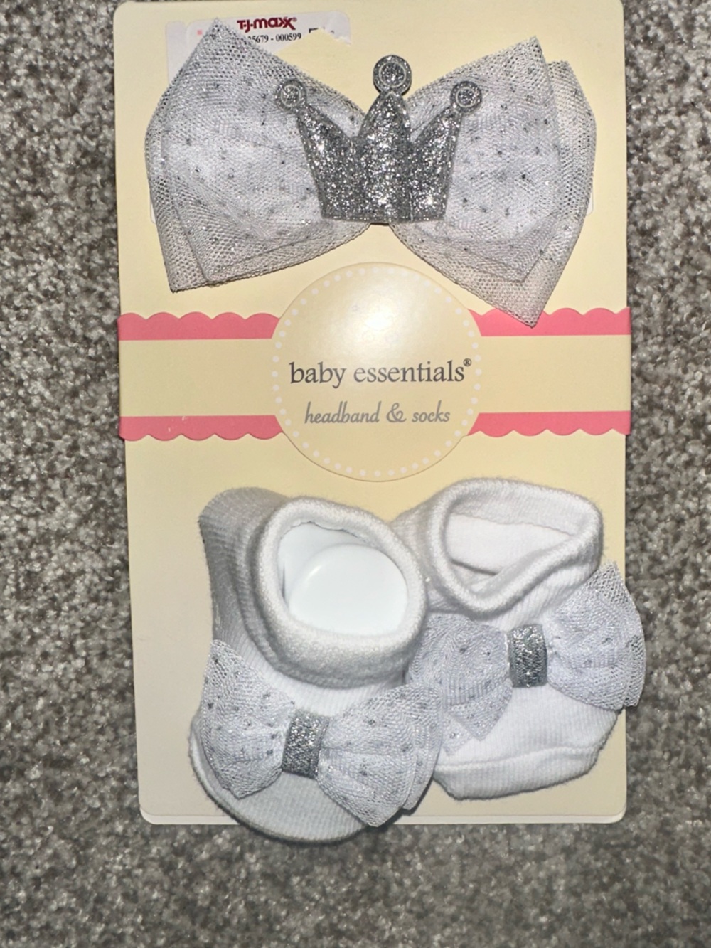 Baby Essentials White Headband and Sock Set with Silver Glitter Bow